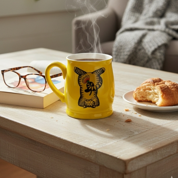 Yoga Cat Mug 15oz Lemon Yellow Cat Coffee Cup | Gift for Cat Lovers - Picture 1 of 9